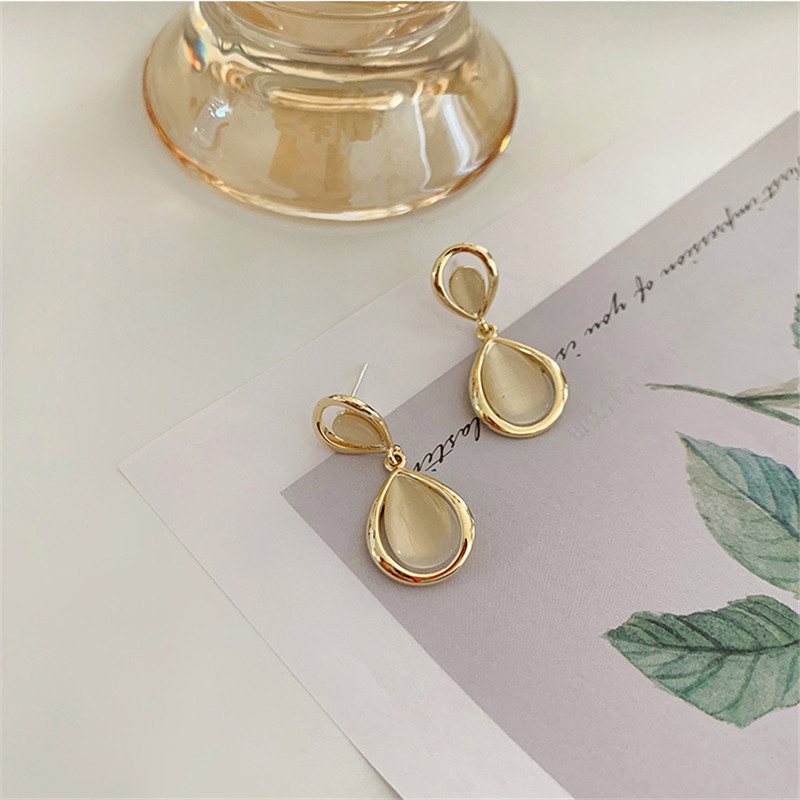 S925 Silver Needle cat's Eye Stone Earrings, women's cat's eye stone water Drop earrings, Korean style Zircon stud earrings wholesale Specification drawing