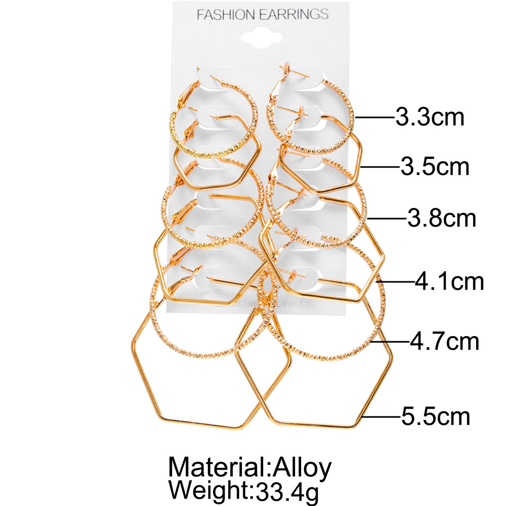 A new cross-border European and American rock exaggerated ear ring geometric polygonal 6-piece set of stud earrings and a personalized earring combination Specification drawing