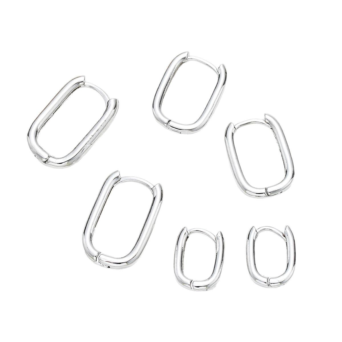 A set of 3-piece square copper ear buckles for cross-border trade in Europe and America, featuring geometric creativity and simplicity, is a bestseller for women on Amazon Item Picture