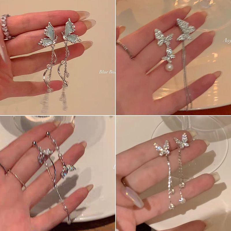 "Stunning!" Elegant butterfly tassel stud earrings, unique and niche women's light luxury earrings, new bestsellers, high-end earrings full figure