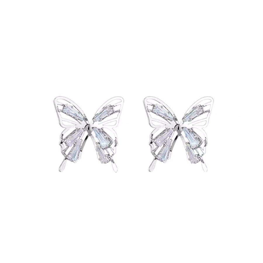Silver needle French hollowed-out zircon butterfly earrings, sweet and niche style, stud earrings, light luxury design sense, fashionable earrings for women Item Picture