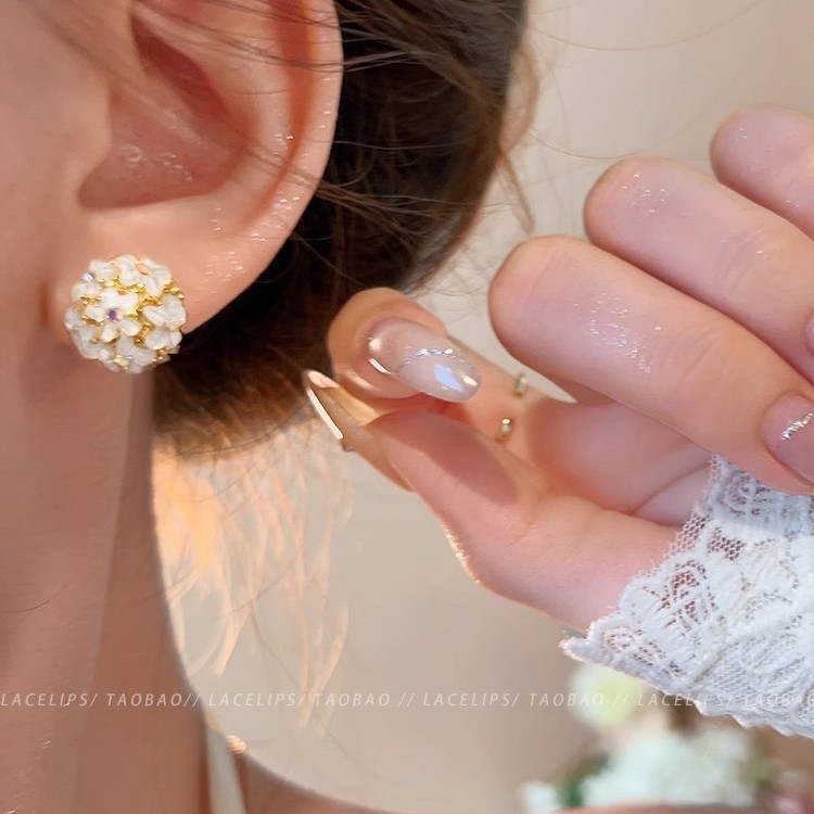 925 Silver Needle Hydrangea Flower Stud Earrings for Women 2025 New Style Bestsellers, high-end and elegant earrings, clear and transparent earrings for summer Specification drawing