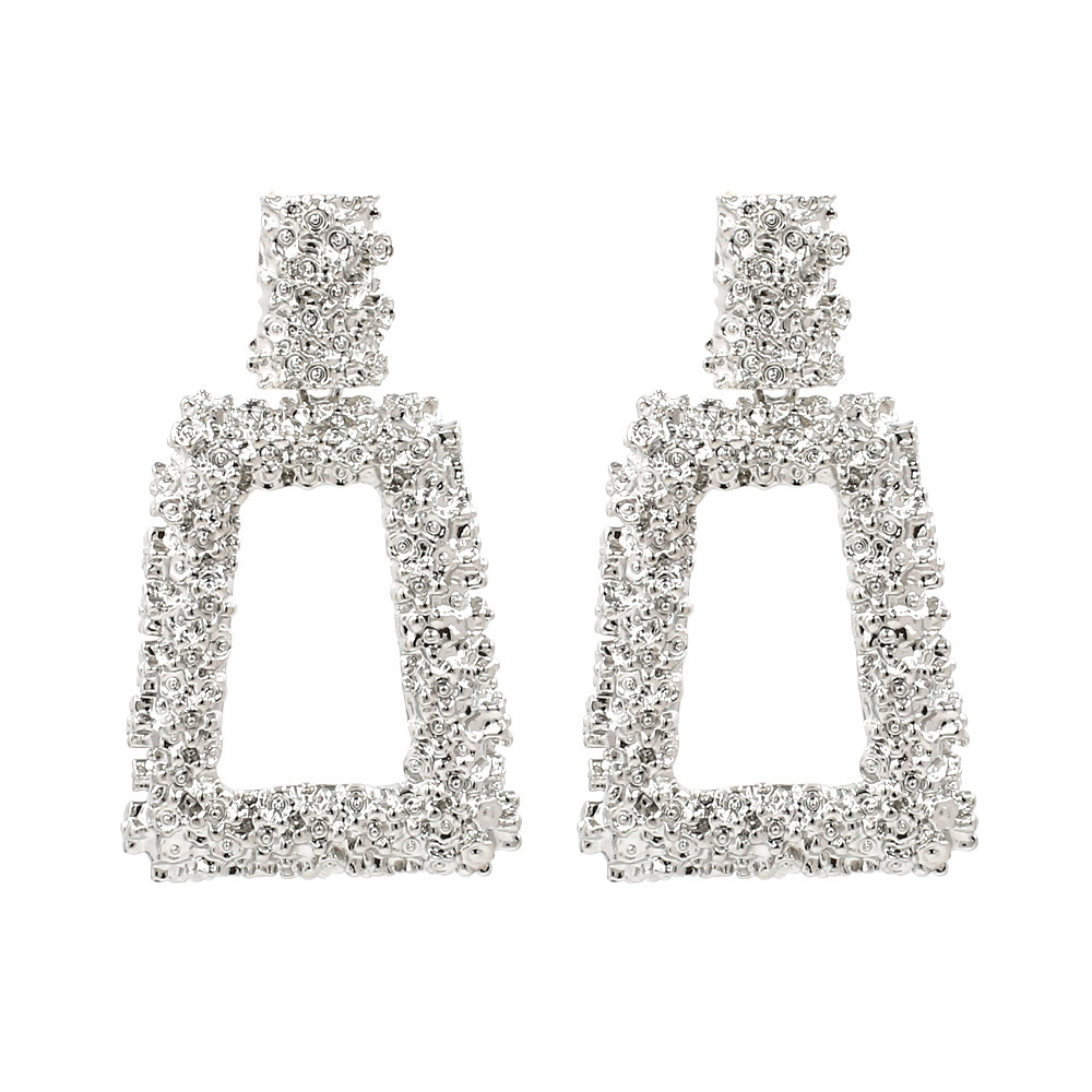 Exaggerated geometric earrings from Europe and America, long and personalized embossed heavy metal earrings are selling well across Amazon Item Picture