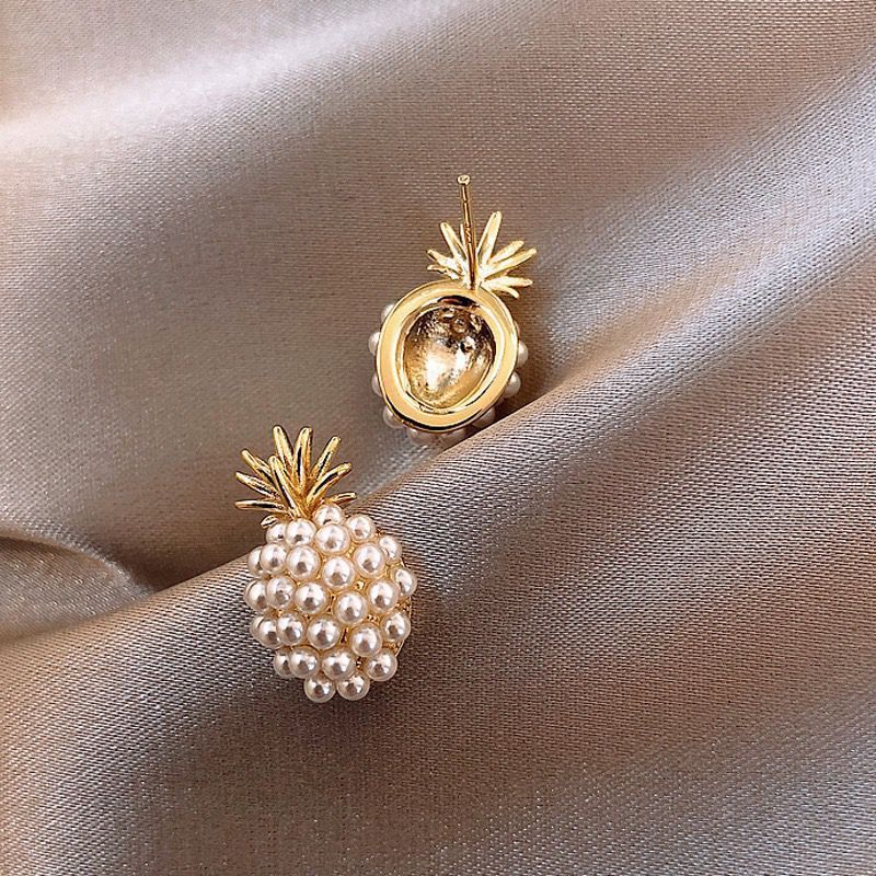 S925 Silver Needle Pineapple Pearl Earrings, French retro style earrings, a new trendy fruit earrings for women with a trendy and elegant look Specification drawing