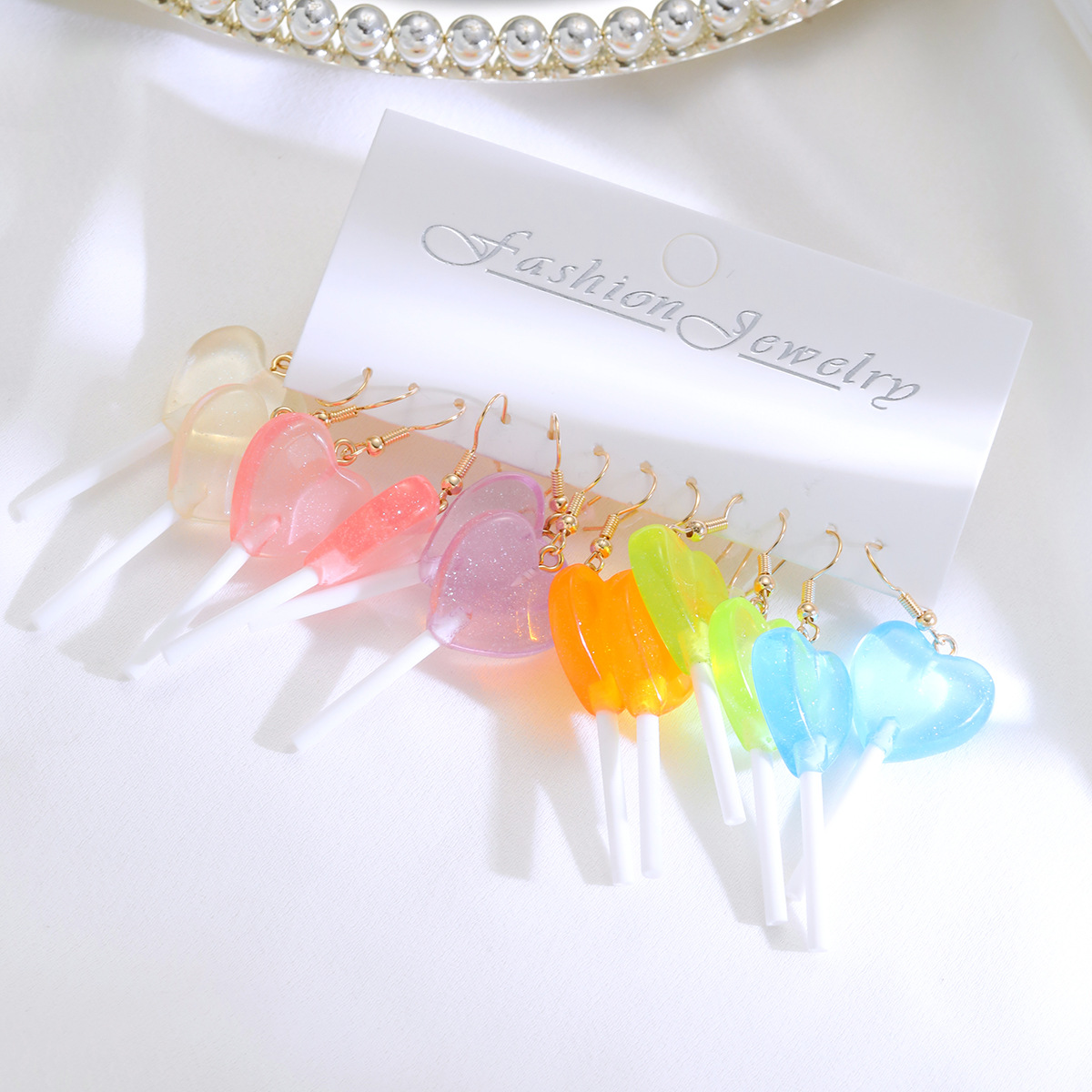 New cross-border European and American style dopamine girlish personality candy-colored lollipop earrings heart-shaped long earrings Application Scenario