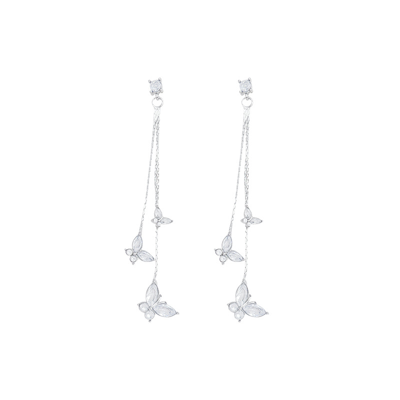 High-end, light luxury, super ethereal zircon butterfly earrings, 2025 new style, trendy, long tassel earrings for women Item Picture