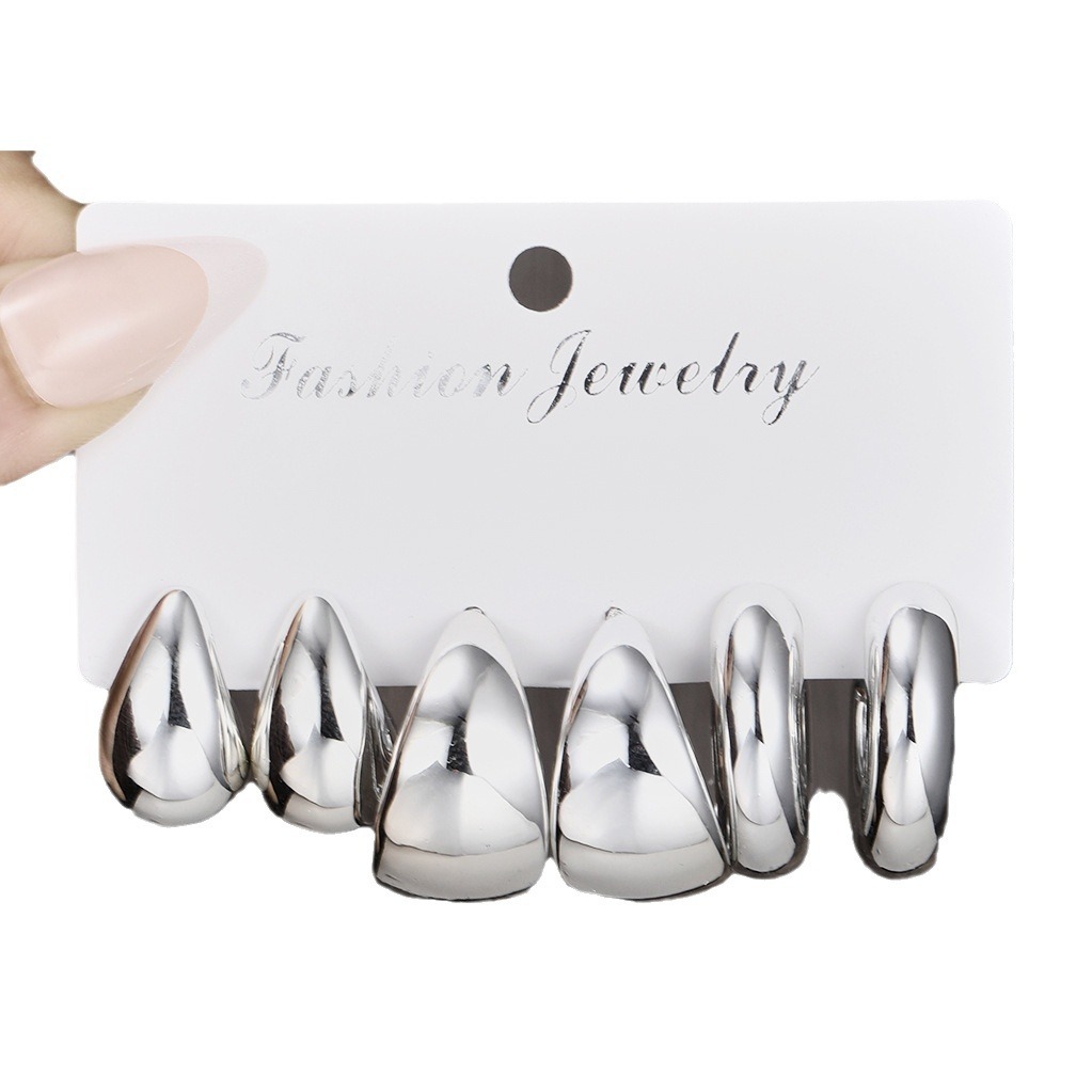 A 3-piece set of high-end, creative, retro and simple metal personalized earrings with a touch of style from Europe and America Item Picture