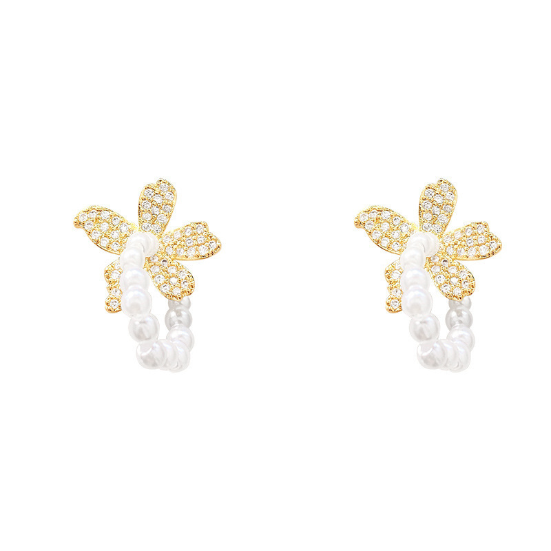 925 Silver Needle Flower Pearl Earrings for women, sweet and elegant, high-end, exquisite and niche earrings, a new trend in 2022 Item Picture