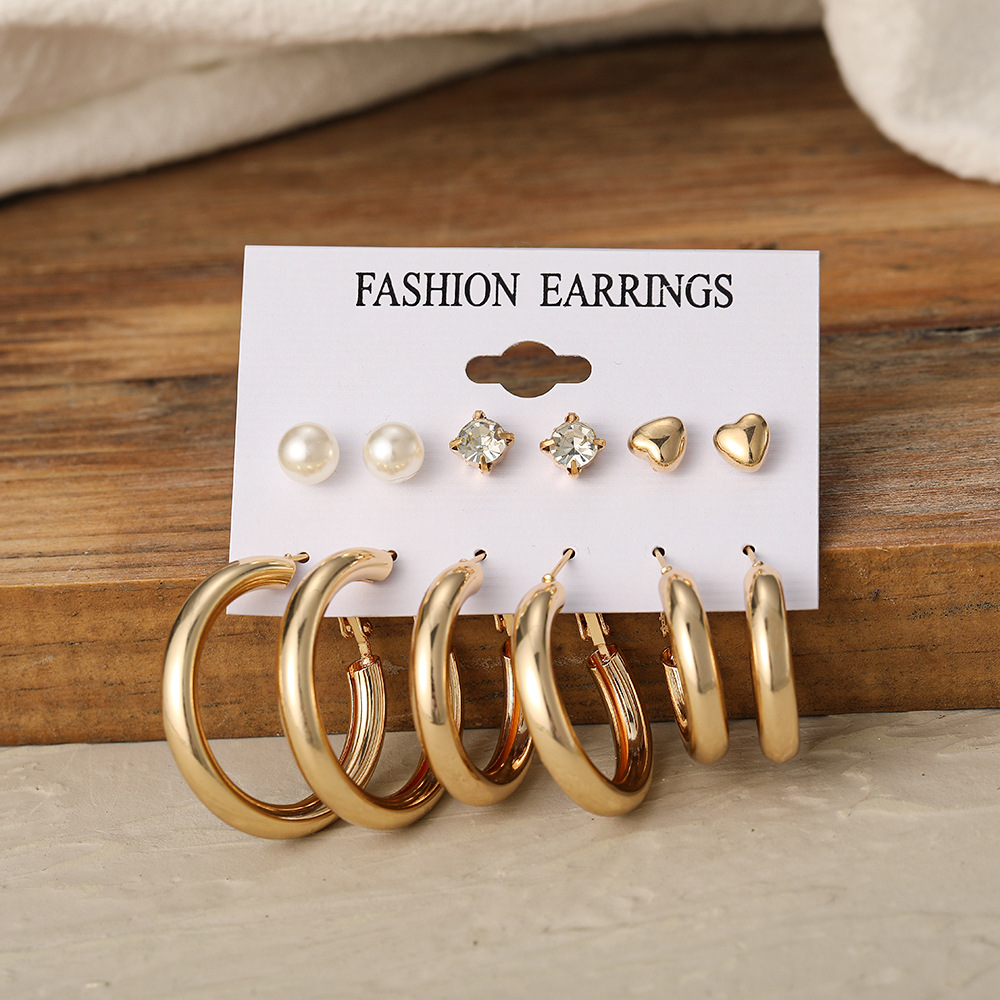 Wholesale of popular cross-border punk gold earrings from Europe and America, creative metal element C-shaped ear ring set of 6 pieces details Picture