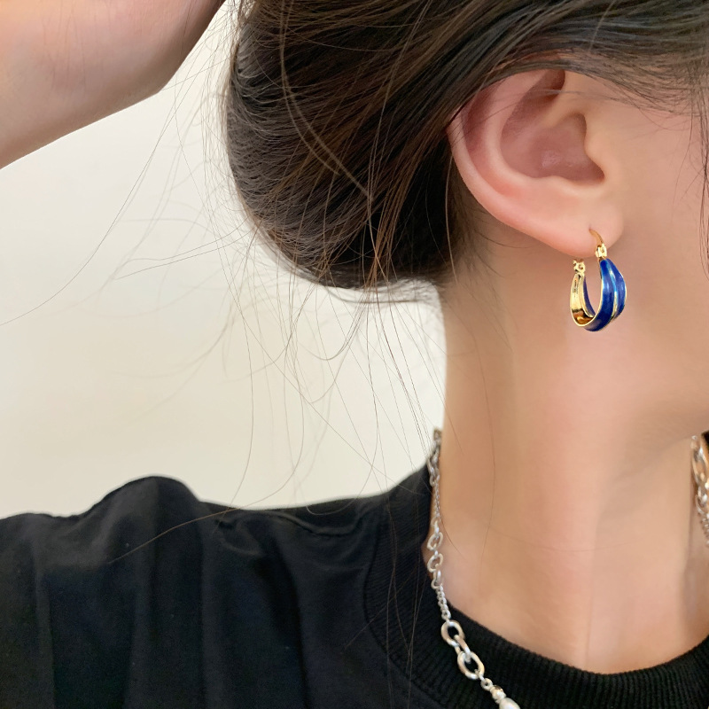 The new silver needle Korean-style simple European and American style earrings from Krhein Blue ear rings, with a cold and niche design sense and a high-end feel Application Scenario