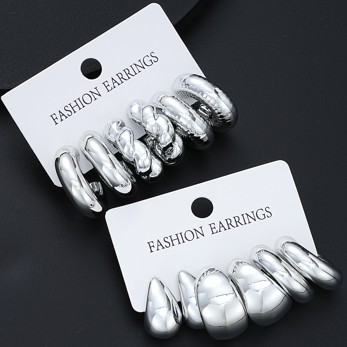 Wholesale of 6-piece cross-border geometric cold style CCB twist water drop earrings, a fashionable and creative card set of earrings Application Scenario