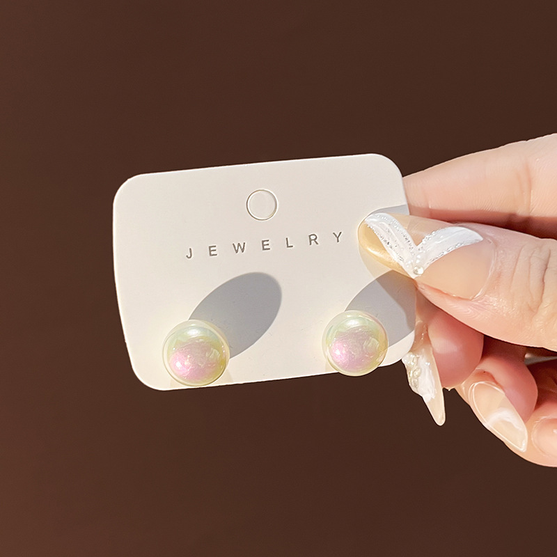 Korean version simple, exquisite, small, round and colorful pearl stud earrings sweet, individual and elegant silver needle earrings wholesale for women details Picture