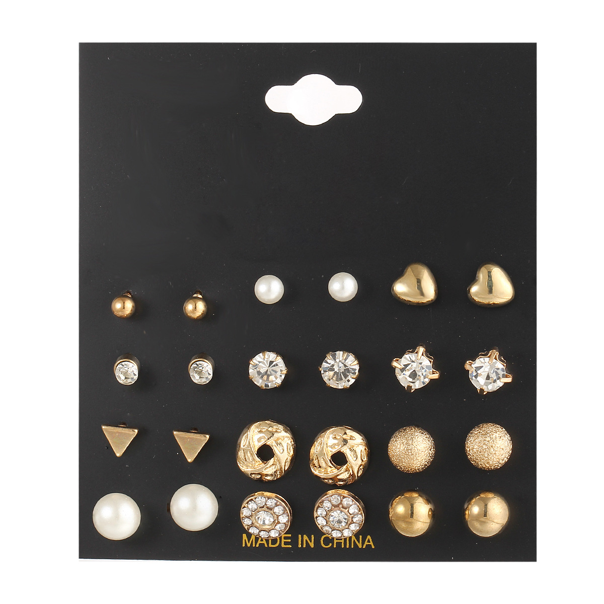 EJ184521 Hanzhishang Cross-border Stud Earrings Set 12 Pairs of Stud Zirconia Heart Triangular-point Diamond Earrings full figure