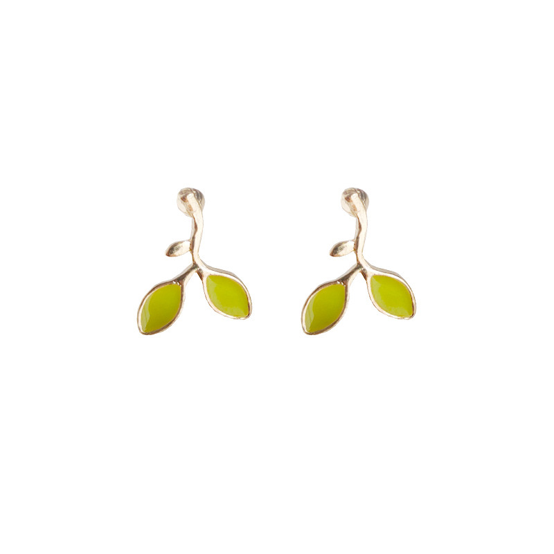 S925 Silver Needle Green Leaf Earrings, cute student, simple girl, fresh green leaf stud earrings Item Picture