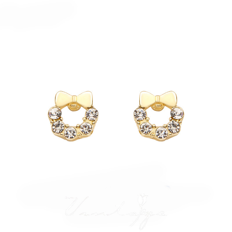 Circle bow earrings, Korean 925 silver needle sweet zircon stud earrings, trendy and niche sweet and elegant earrings for women on Instagram Item Picture