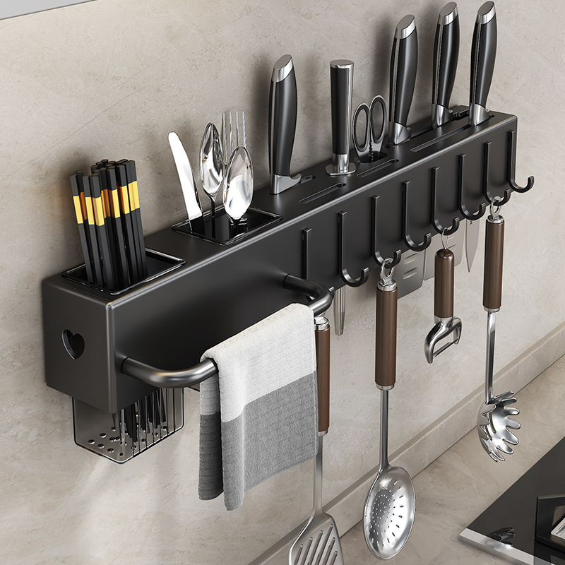 Non-drilling kitchen storage rack, household wall-mounted multi-functional kitchen knife rack, chopstick knife rack, integrated knife storage rack details Picture