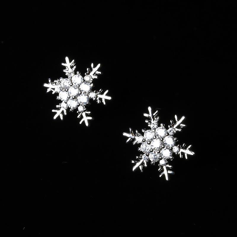 S925 Silver Needle, fresh and versatile, elegant snowflake stud earrings, Korean diamond-encrusted earrings, simple and elegant ice and snow earrings Application Scenario