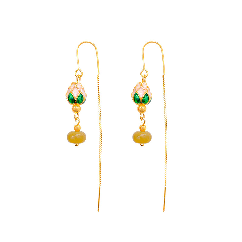 Court French long glazed pearl earrings, retro tassel earrings, simple, niche and versatile ear thread earrings for women Item Picture