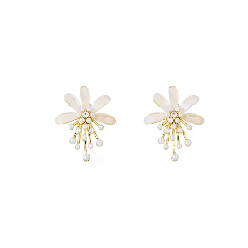 Fresh and delicate flower pearl stud earrings, fashionable Japanese and Korean style, trendy and stylish earrings, S925 silver needle small earrings Item Picture