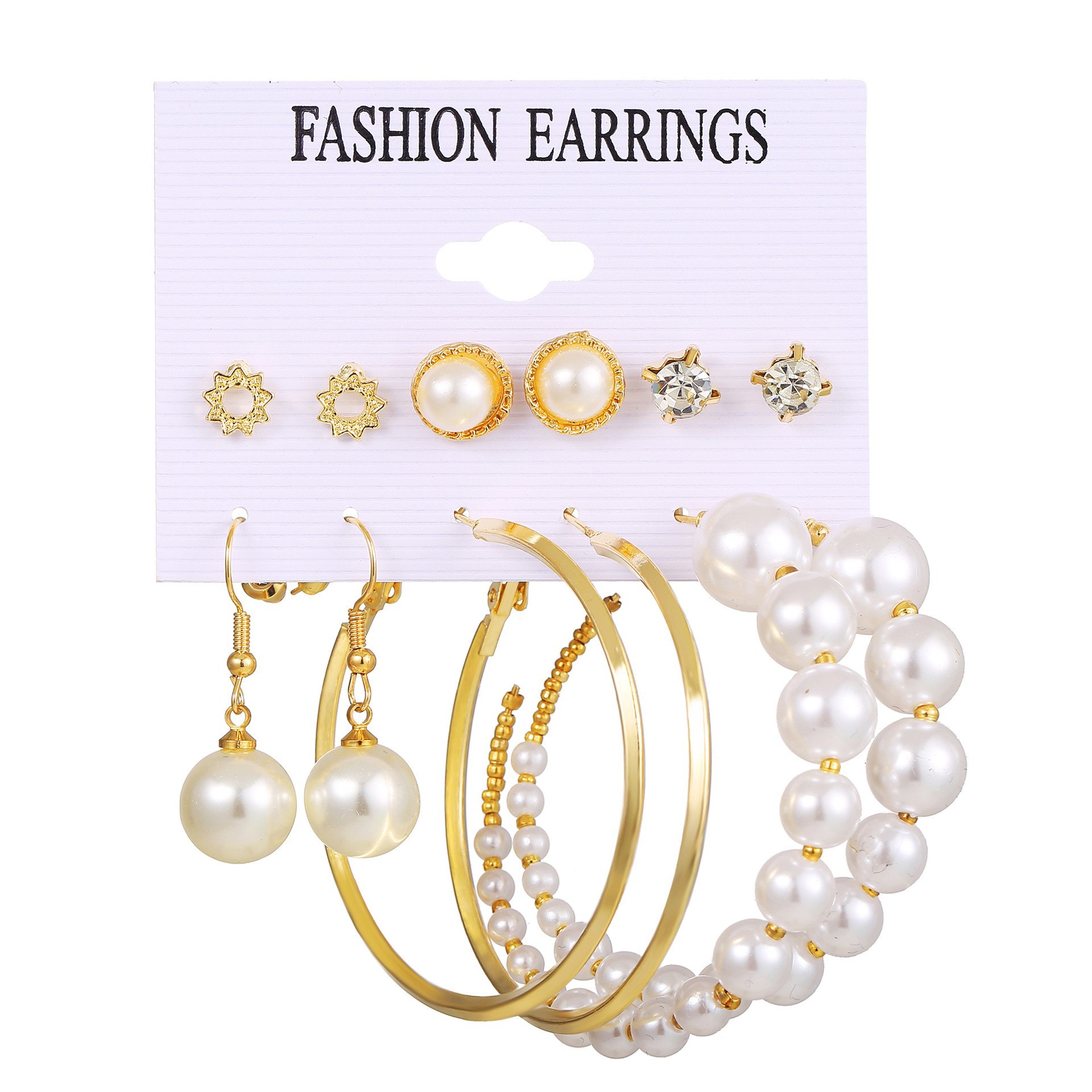 5244301 Cross-border Personalized Acrylic imitation pearl tassel Earrings Set Creative and simple geometric metal earrings Specification drawing