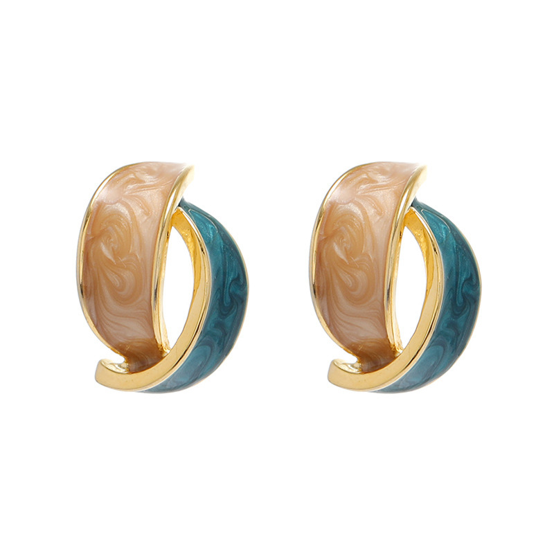 S925 Silver Needle new style trendy design French drip glaze contrasting color earrings, female Korean Internet celebrity cool style stud earrings Item Picture