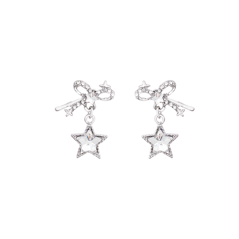 Korean-style super sparkling star stud earrings, exquisite bow earrings, light luxury and high-end feel, niche tassel earrings, new style for women Item Picture