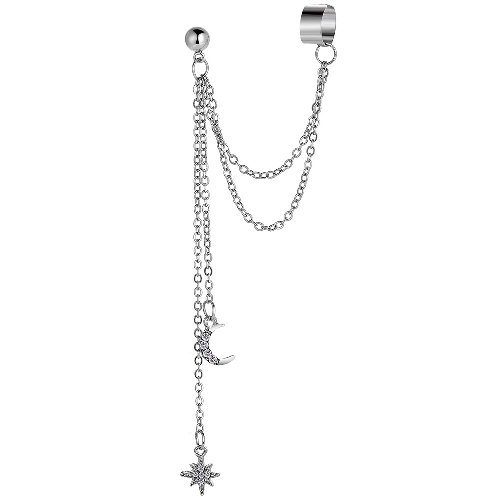New cross-border ear bone clips from Europe and America, creative and personalized full-diamond five-pointed star moon pendant earrings for women Application Scenario