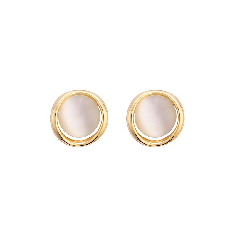 S925 Silver Needle Korean-style cat's eye stone cold style, simple and versatile, retro style stud earrings for women, wholesale from the manufacturer Item Picture