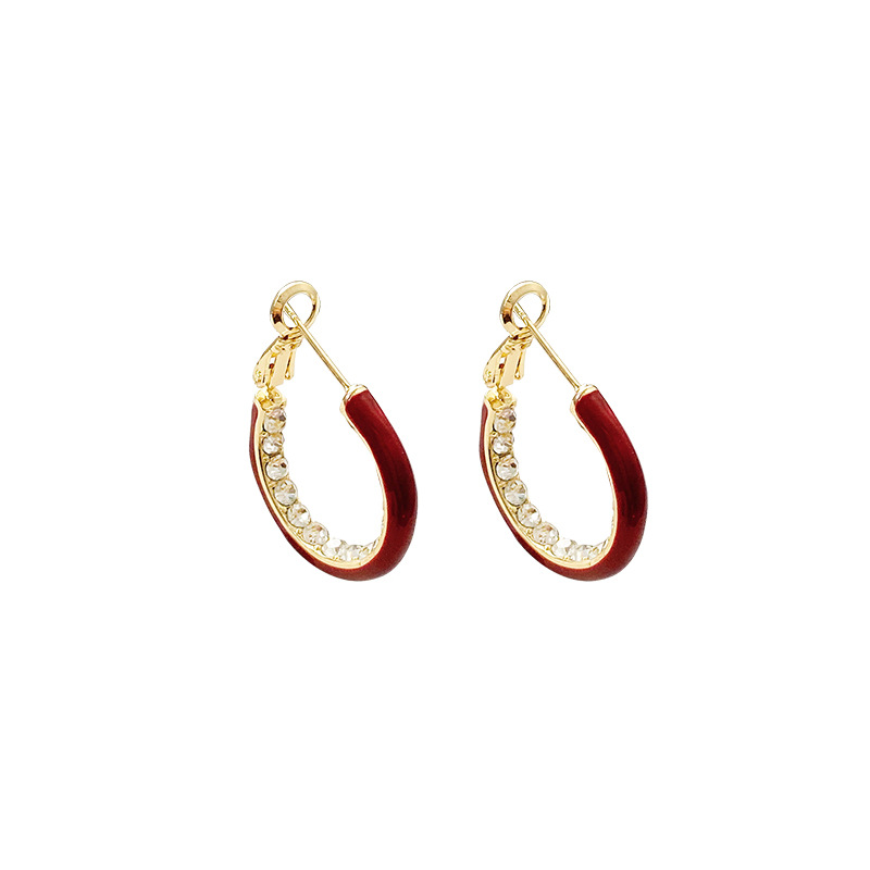 Fashionable, elegant, simple and versatile red circle earrings, exquisite, light luxury, niche design, high-end feel, slimming ear rings for women Item Picture