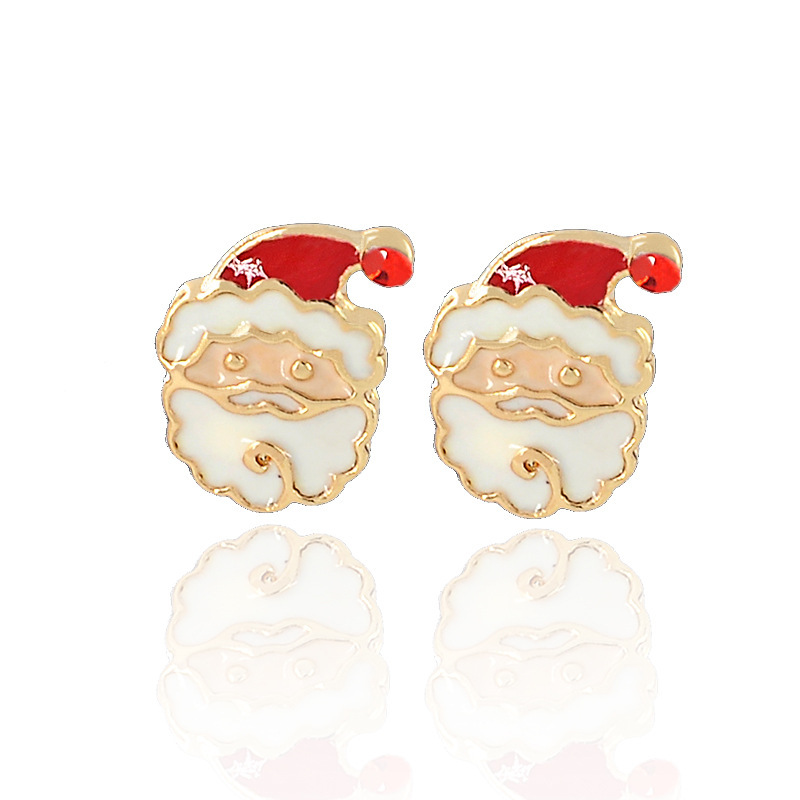 S925 Silver Needle Christmas Gift: Cute, Bearded Santa Claus oil-dripping Stud earrings New Style full figure