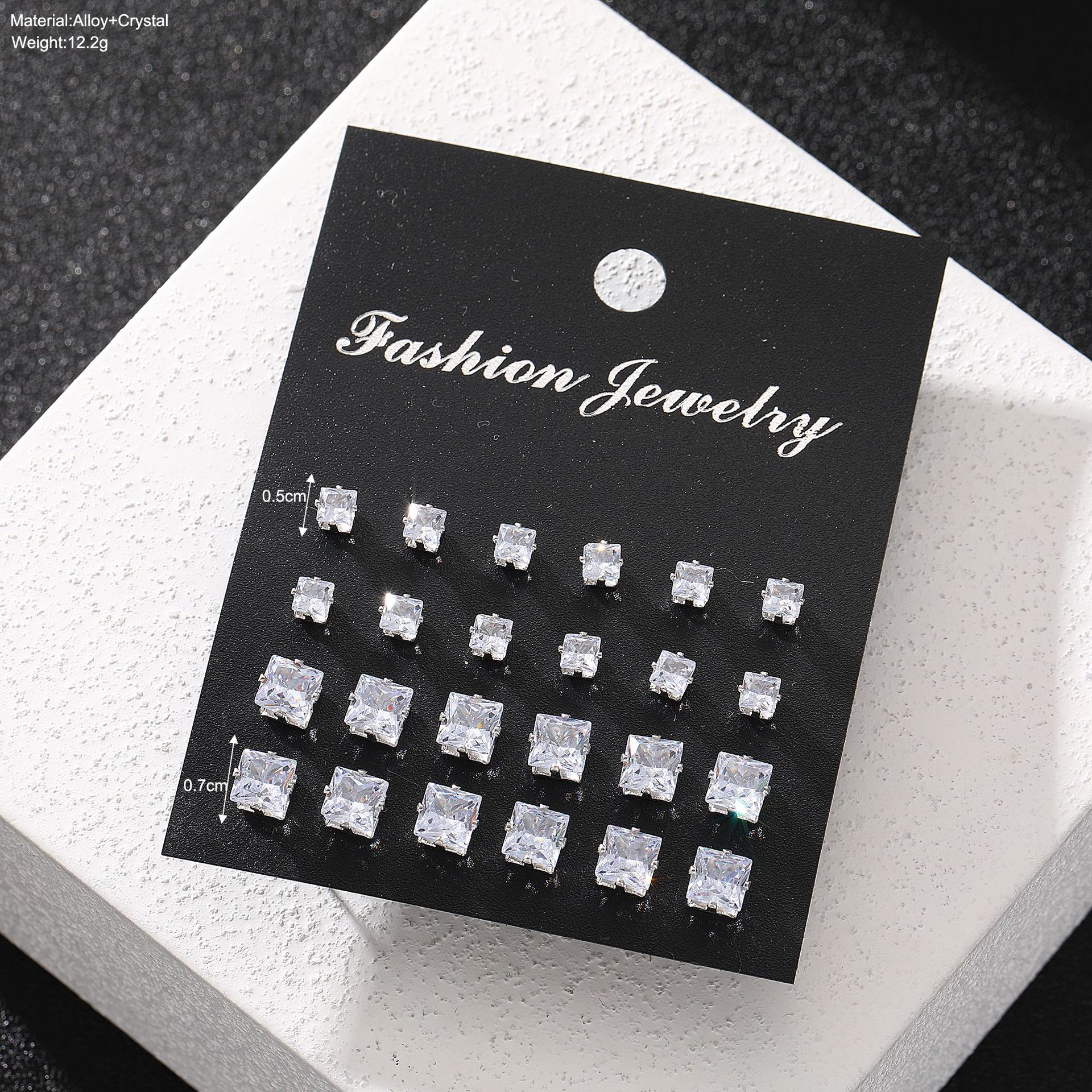 Cross-border bestseller ins cold style simple and elegant square zircon stud set of 12 pieces Earrings details Picture
