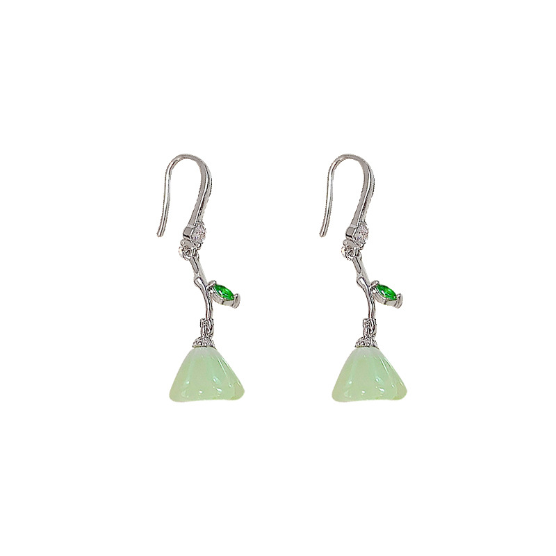 New Chinese-style imitation chalcedony lotus pod earrings for women, 2025 new niche long tassel earrings, light luxury and high-end earrings Item Picture