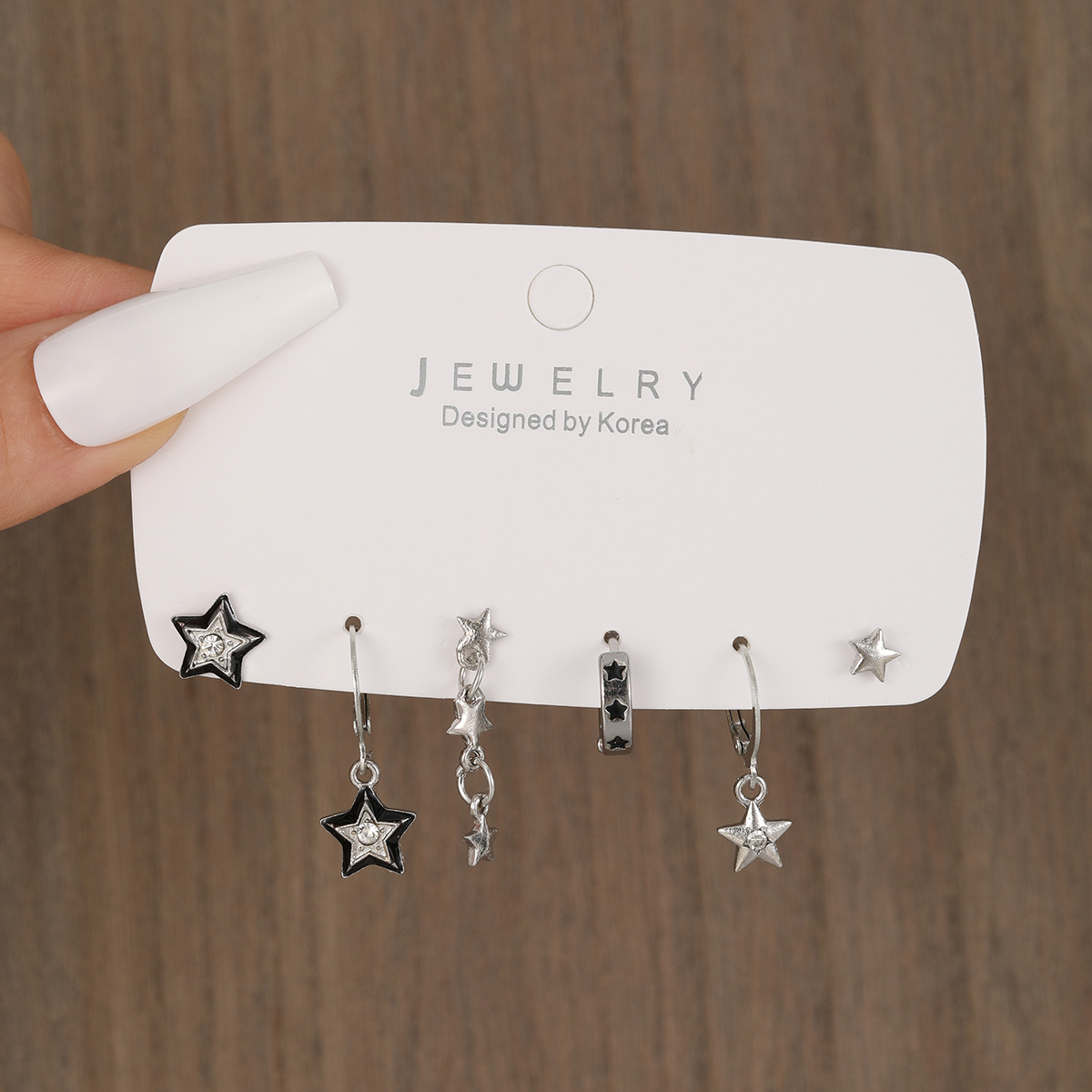 A new cross-border European and American sweet and cool style simple water diamond five-pointed star earrings and dark star ear buckle set of 6 pieces details Picture
