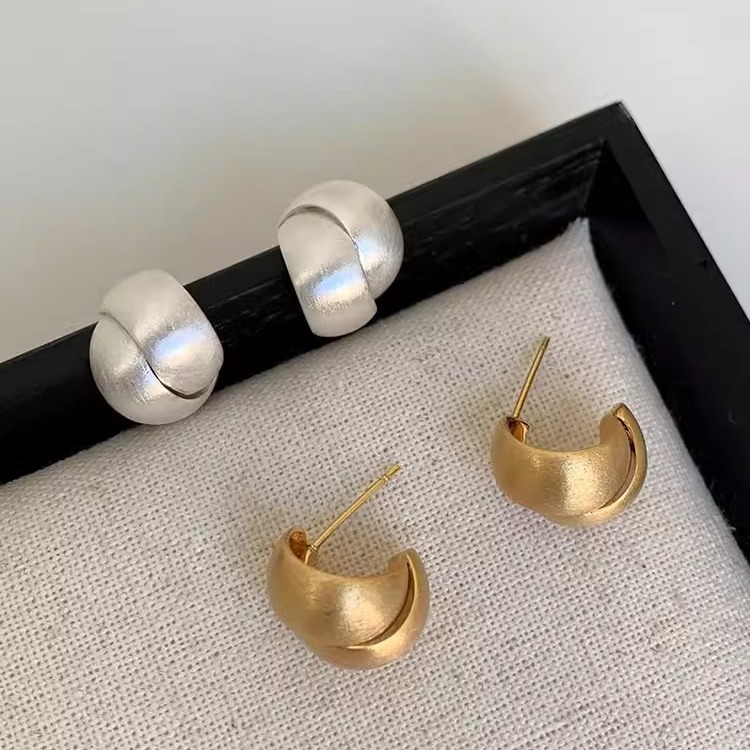 Silver brushed metal interlaced high-end earrings for women 2024, a light luxury and niche design earring accessory full figure