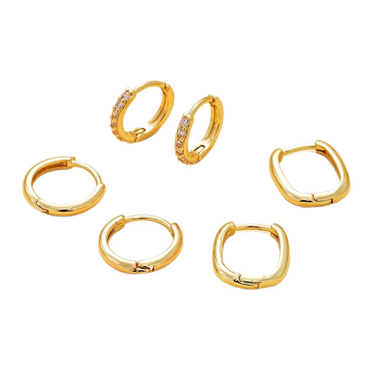 Cross-border best-selling European and American fashion zircon copper earrings, personalized, elegant and high-end, geometric ear buckles 3-piece set Item Picture