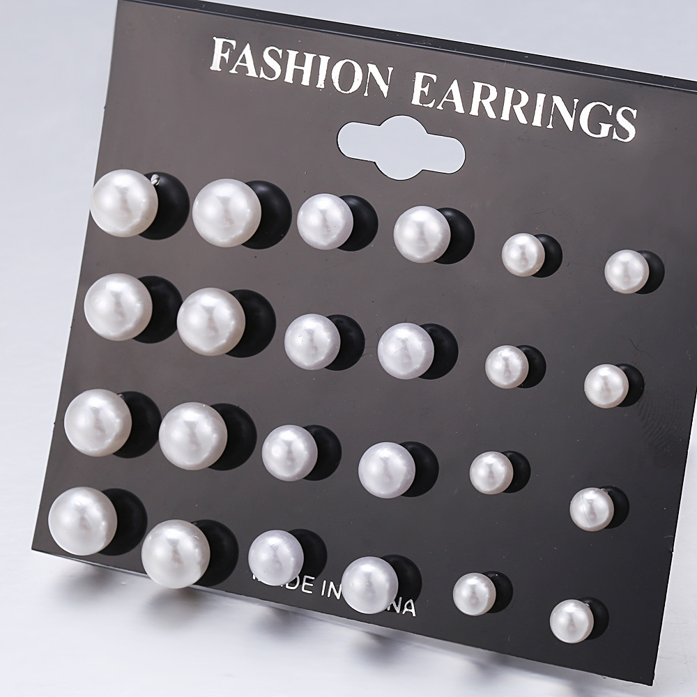 A new set of 12 pairs of cross-border artificial pearl stud earrings from Europe and America, featuring classic, retro, simple and fashionable style details Picture