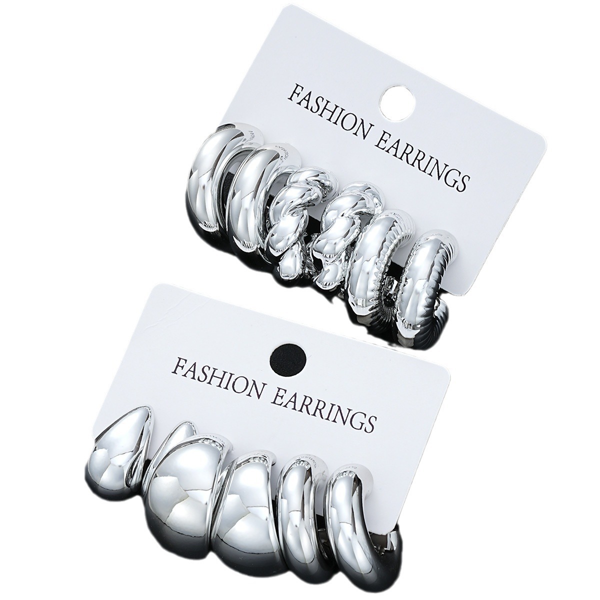 Wholesale of 6-piece cross-border geometric cold style CCB twist water drop earrings, a fashionable and creative card set of earrings Item Picture