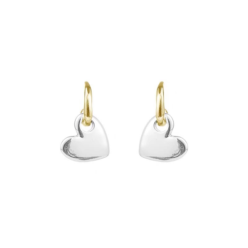 The design sense is niche, with simple heart-shaped earrings. The Korean-style gold and silver spliced small earrings are elegant, versatile and high-end Item Picture