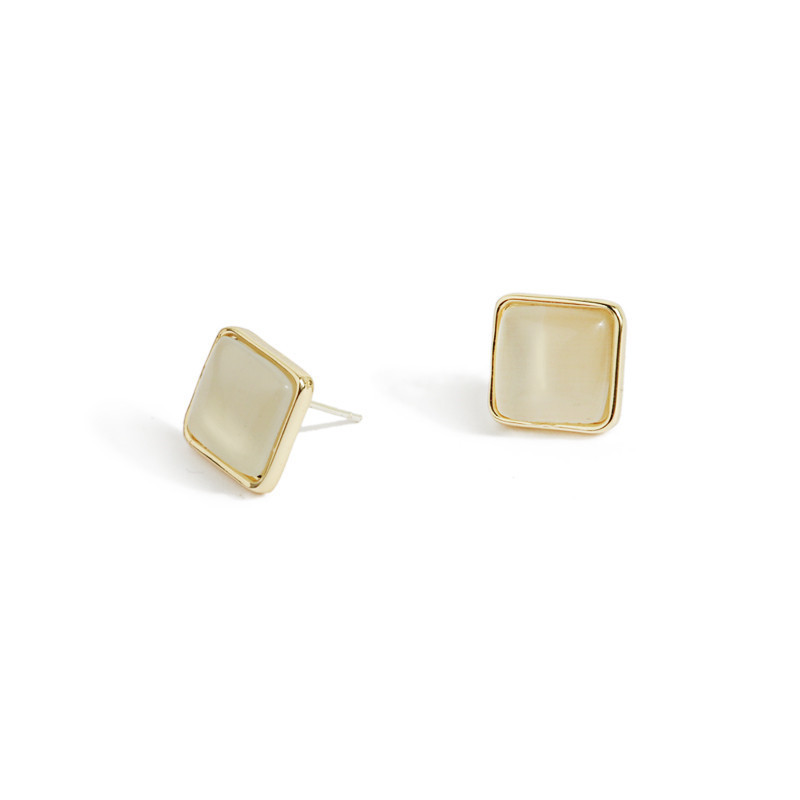 Daily commuting simple square cat's eye stone earrings 925 silver needle wholesale small, exquisite and elegant stud earrings Item Picture
