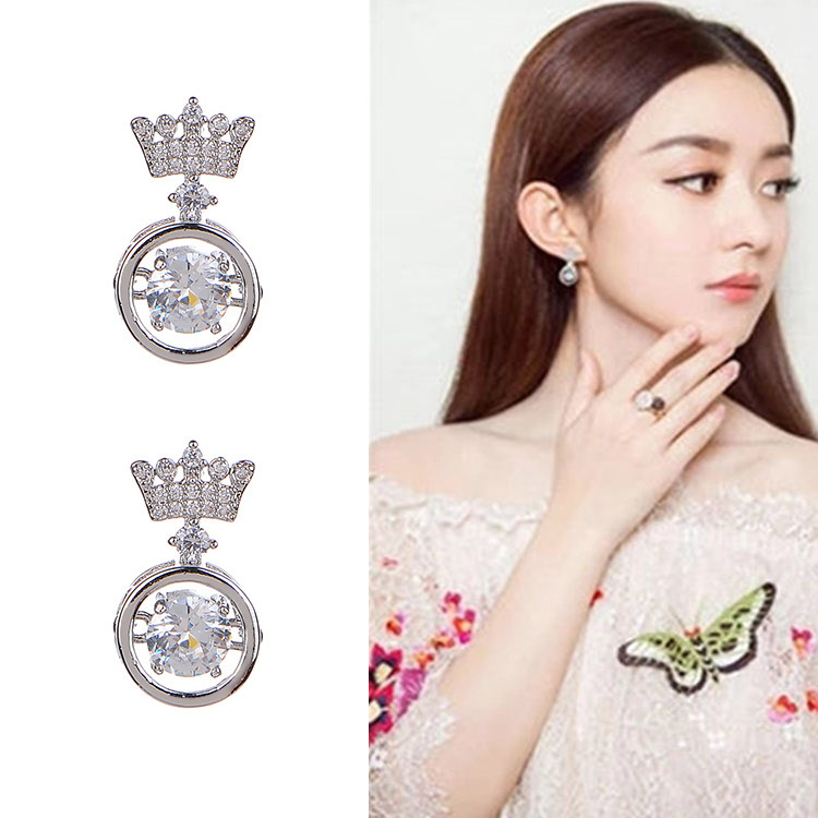 s925 Silver Needle Super Fairy Stud earrings, versatile crown micro-inlaid zircon stud earrings, simple and elegant, versatile French earrings Specification drawing
