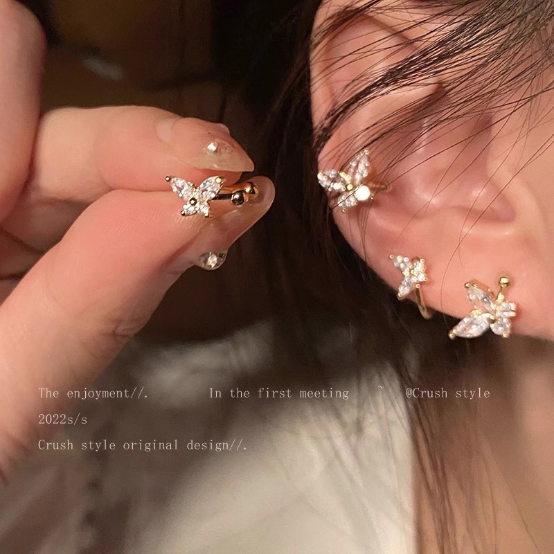 Butterfly no-ear Piercing Ear Clip for Women 2025 New light luxury Niche ear bone clip, high-end, unique and exquisite earrings and earrings full figure
