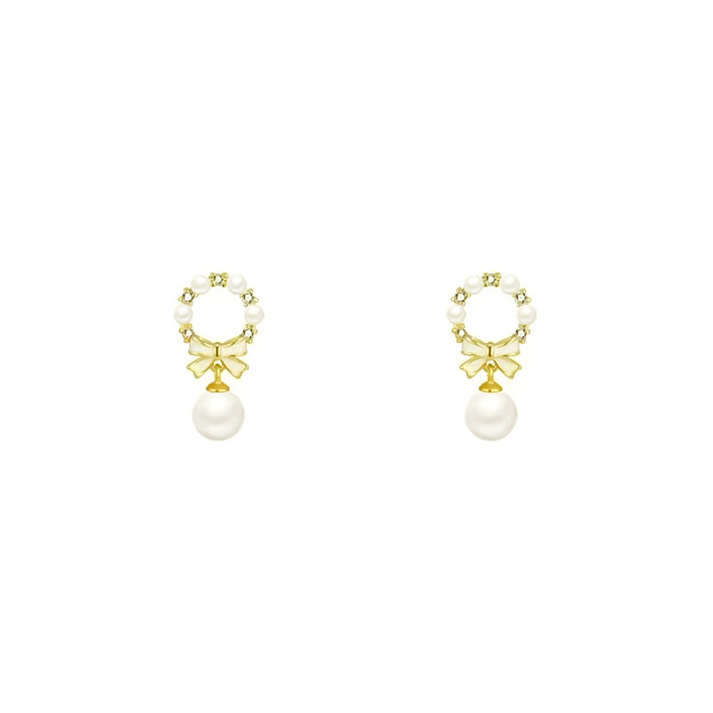S925 Silver needle unique bow pearl daily stud earrings, women's light luxury earrings, niche design sense earrings Item Picture