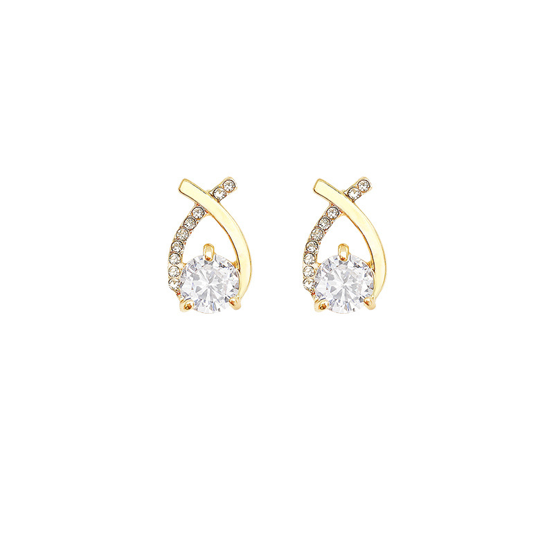 Exquisite small ear studs, high-end and light luxury zircon super sparkle, trendy design sense, ins versatile cross-shaped earrings and earrings Item Picture