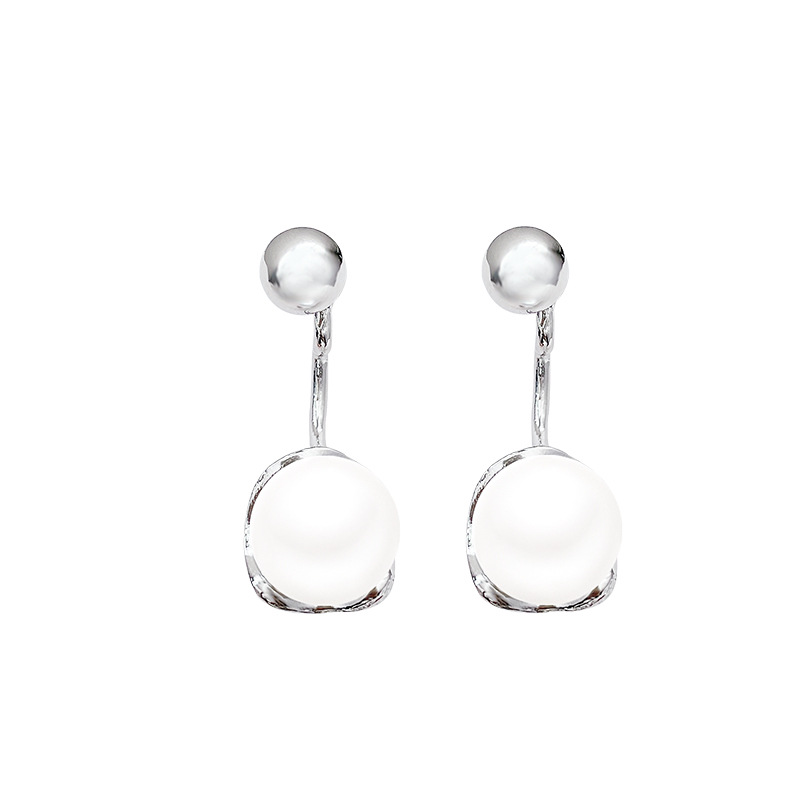 The cold style with grey bead earrings on the front and back, the niche 925 silver needle stud earrings, the new 2024 bestseller, exudes a sense of high-end fashion Item Picture