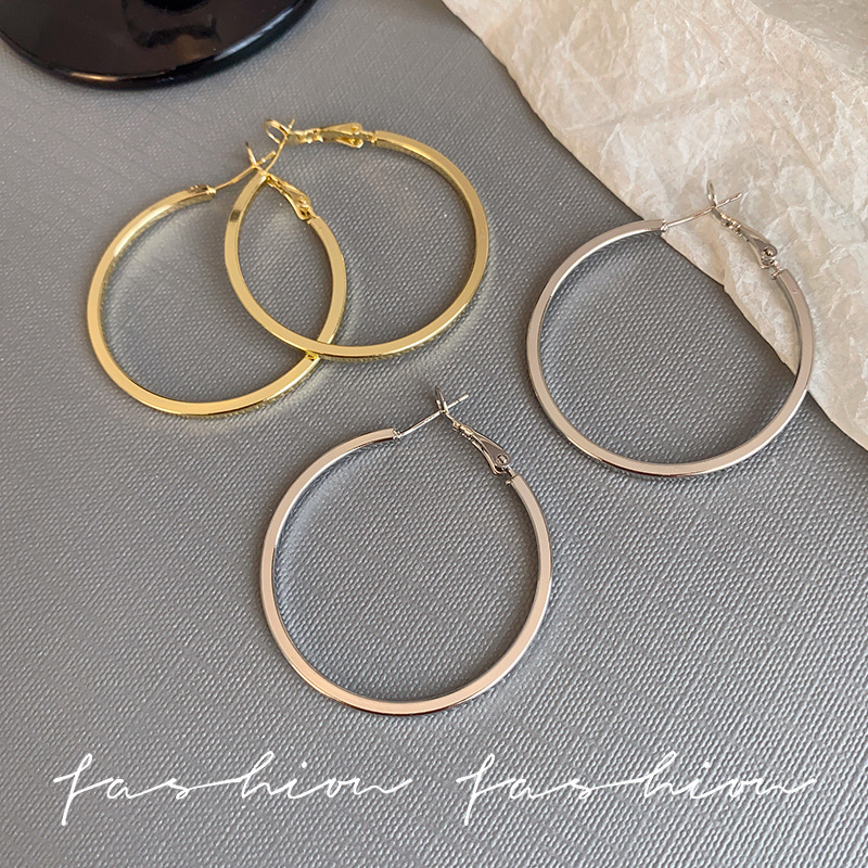 Korean trend ins style simple silver needle metal smooth square ring ear buckle light luxury commuter earrings, high-end women's earrings Application Scenario