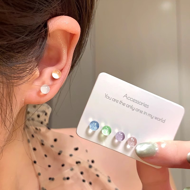 Dopamine colorful, clear and transparent, Doudou ear studs for women, exquisite and versatile, small ear piercing earrings, high-end ear bone studs full figure
