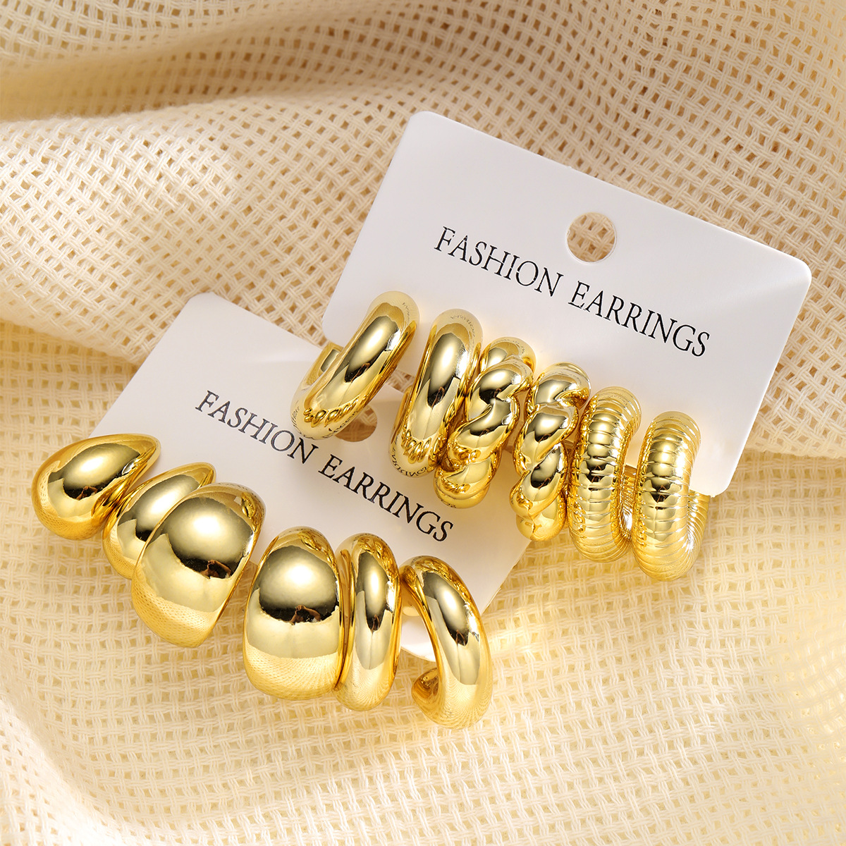 New cross-border European and American jewelry creative CCB twist water drop earrings, individual, simple, niche and trendy earrings 6-piece set details Picture