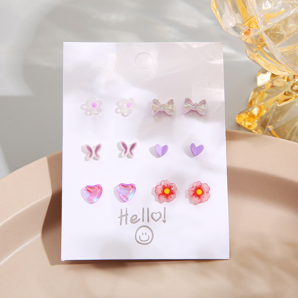 New cross-border ins colorful fruit, butterfly and flower ear stud 8-piece creative small accessory card earring set Application Scenario