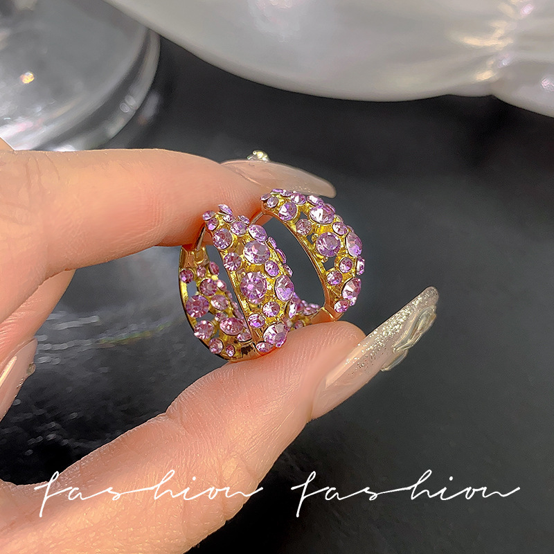 Purple full-diamond zircon earrings for women, a new 2024 bestseller. The ear rims are unique and fashionable, with a light luxury and high-end feel full figure