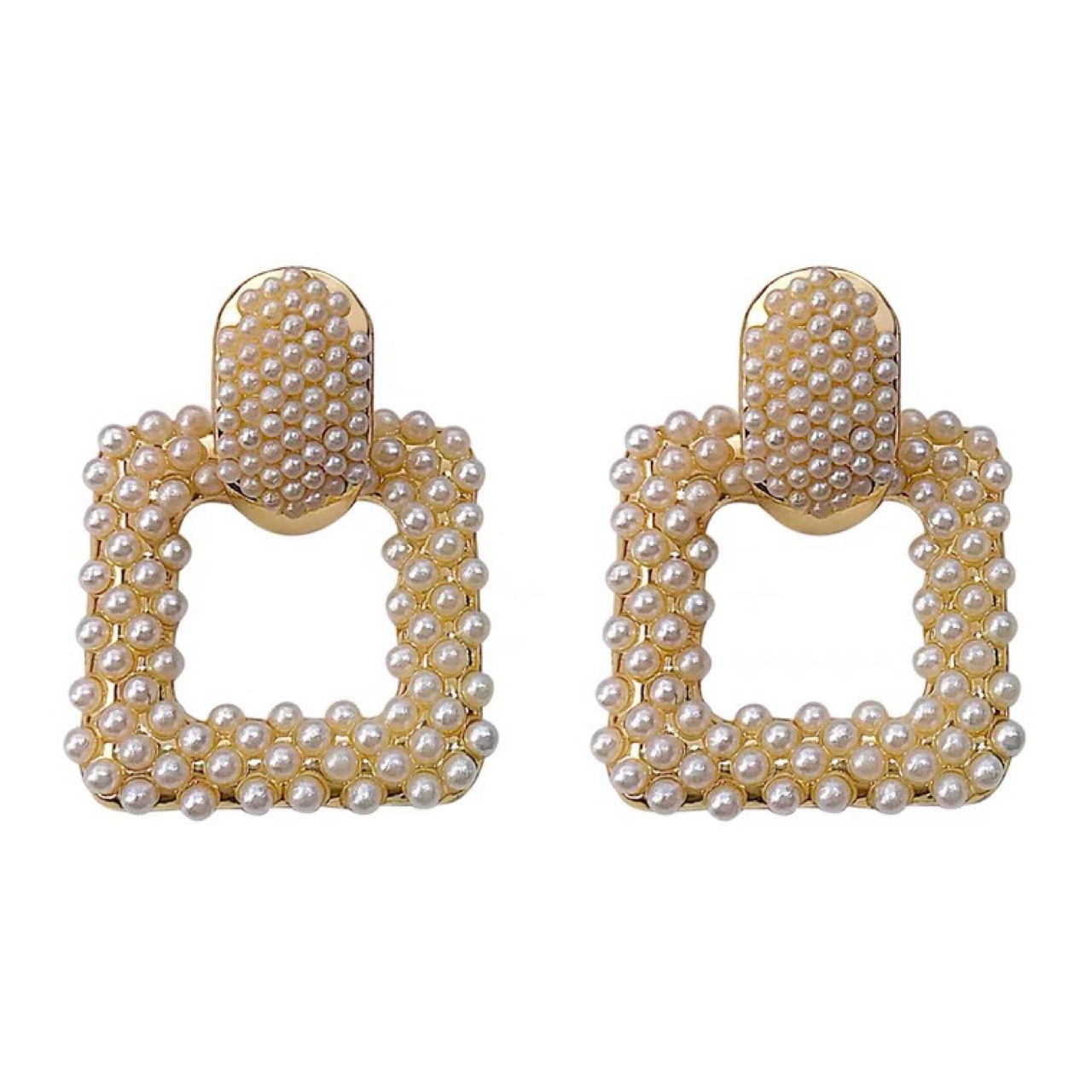 Light luxury geometric square pearl earrings, new trendy Korean French earrings, women's pure silver needle earrings Item Picture